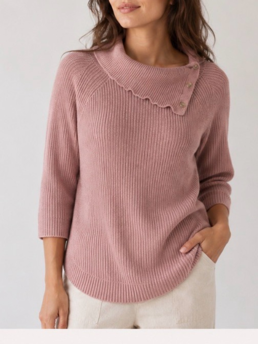 89th & Madison Dusty Pink Ribbed Button-Neck Sweater